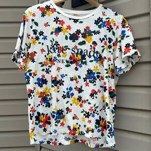 Kate Spade women’s Floral Tee shirt top White XL used like new worn once